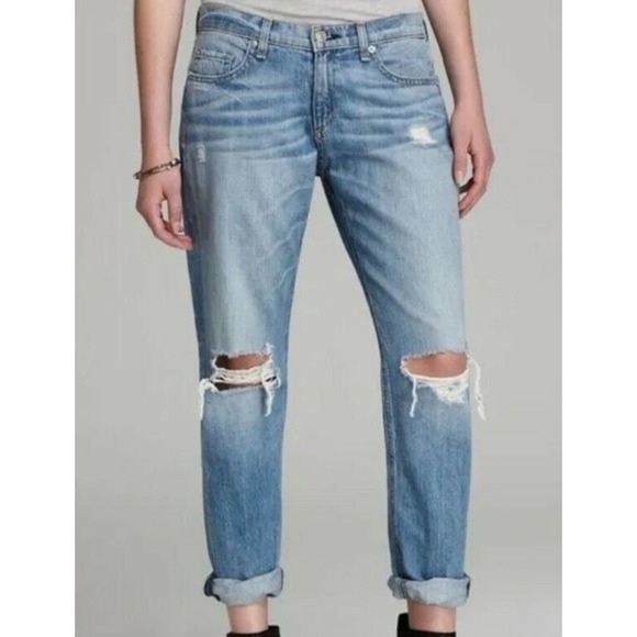 Rag & bone Boyfriend Moss Wholes Distressed Jeans Women's Sz 24 Whiskered (j - Picture 1 of 8